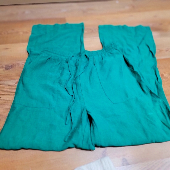 Green flowy linen like pants - Picture 1 of 5